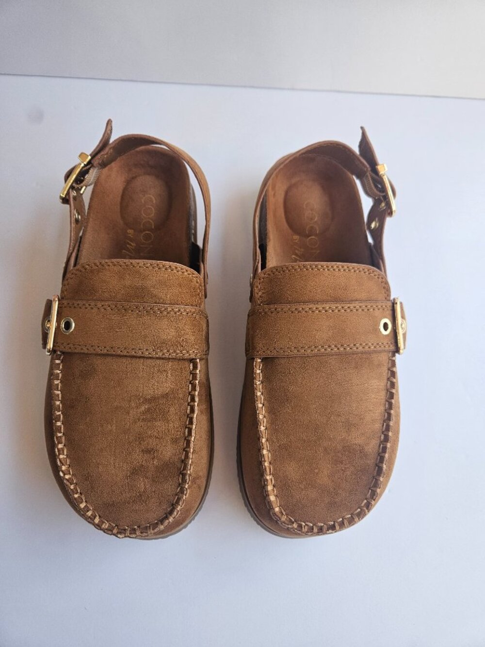 Brown Suede Buckle Clog Mule Slingback Cork Footbed Flat 7 NWT - Picture 5 of 11